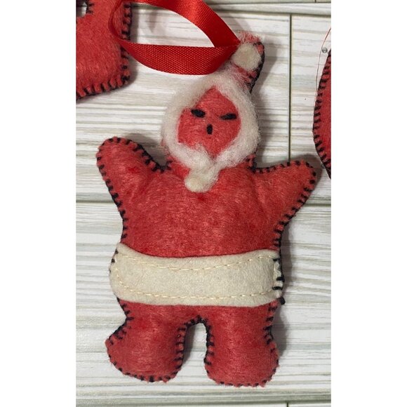 Handcrafted Felt Christmas Ornaments Set Of 7 With Santa & Elf Designs 1950's - Picture 3 of 5